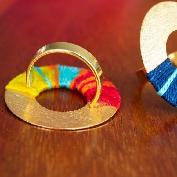 Handmade open ring adjustable gold plated red blue orange new - Picture 4 of 4